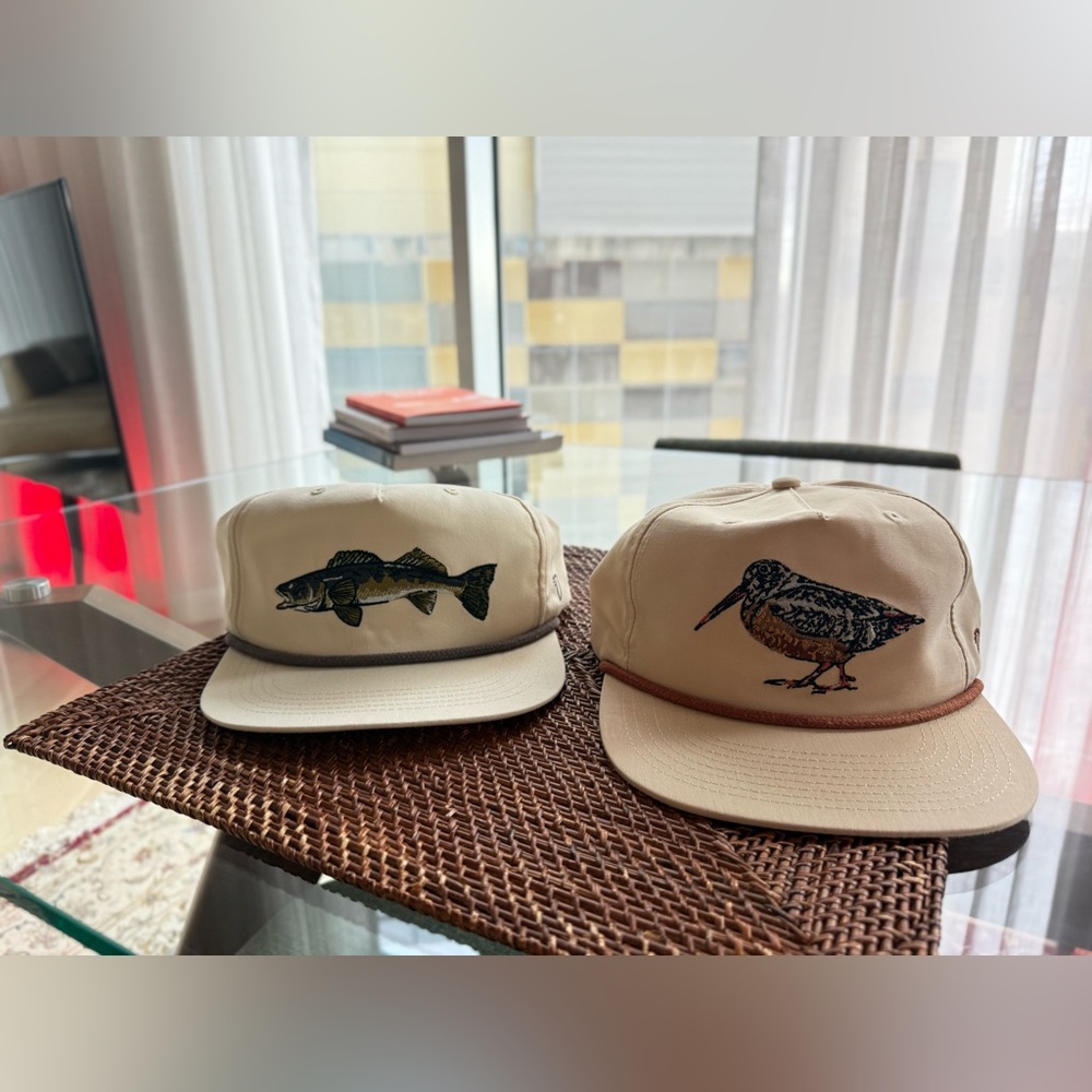 2x Duck Camp Hats - Woodcock Bird & Fish